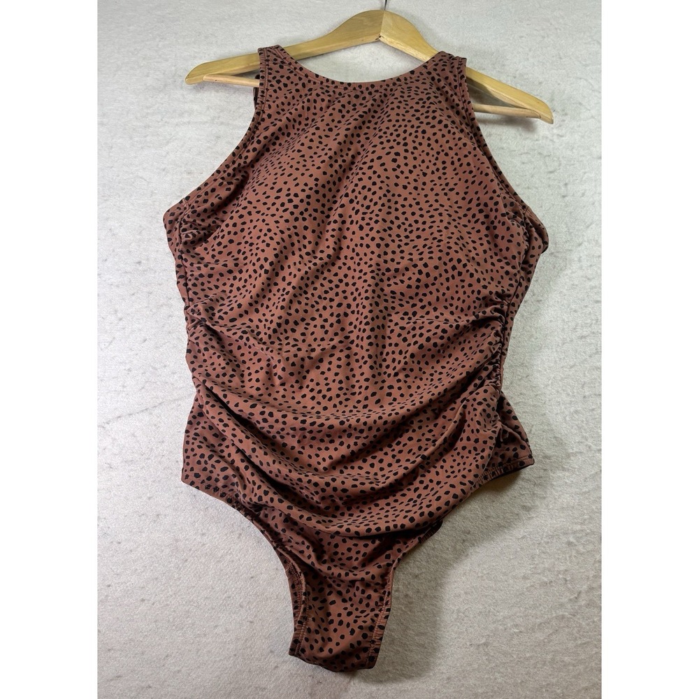 Kona Sol One Piece Swimsuit Womens 18 Brown Animal Print High Coverage Padded